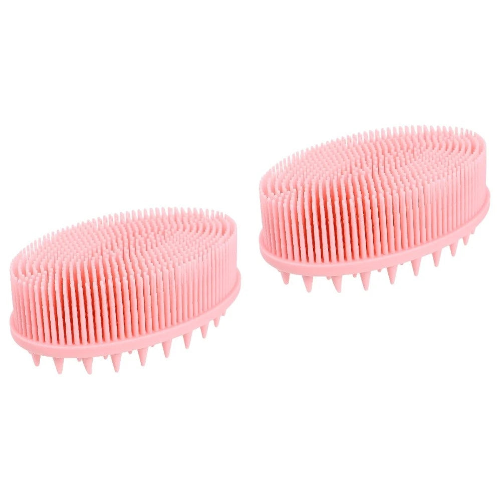2pcs Silicone Exfoliating Brush Bath and Shampoo Brush Body Scrubber (Pink)