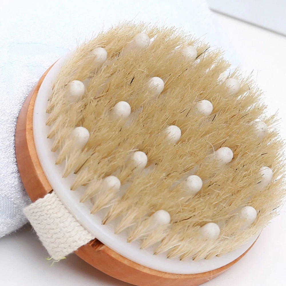 1PC Fine Wood Bath Brush Exfoliating Massage Brush (Khaki) Shower Brush