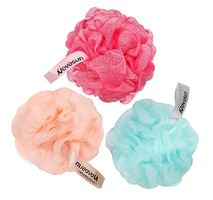 3 PK  rainbow color Loofah Bath Sponge Shower Pouf Ball Double Mesh