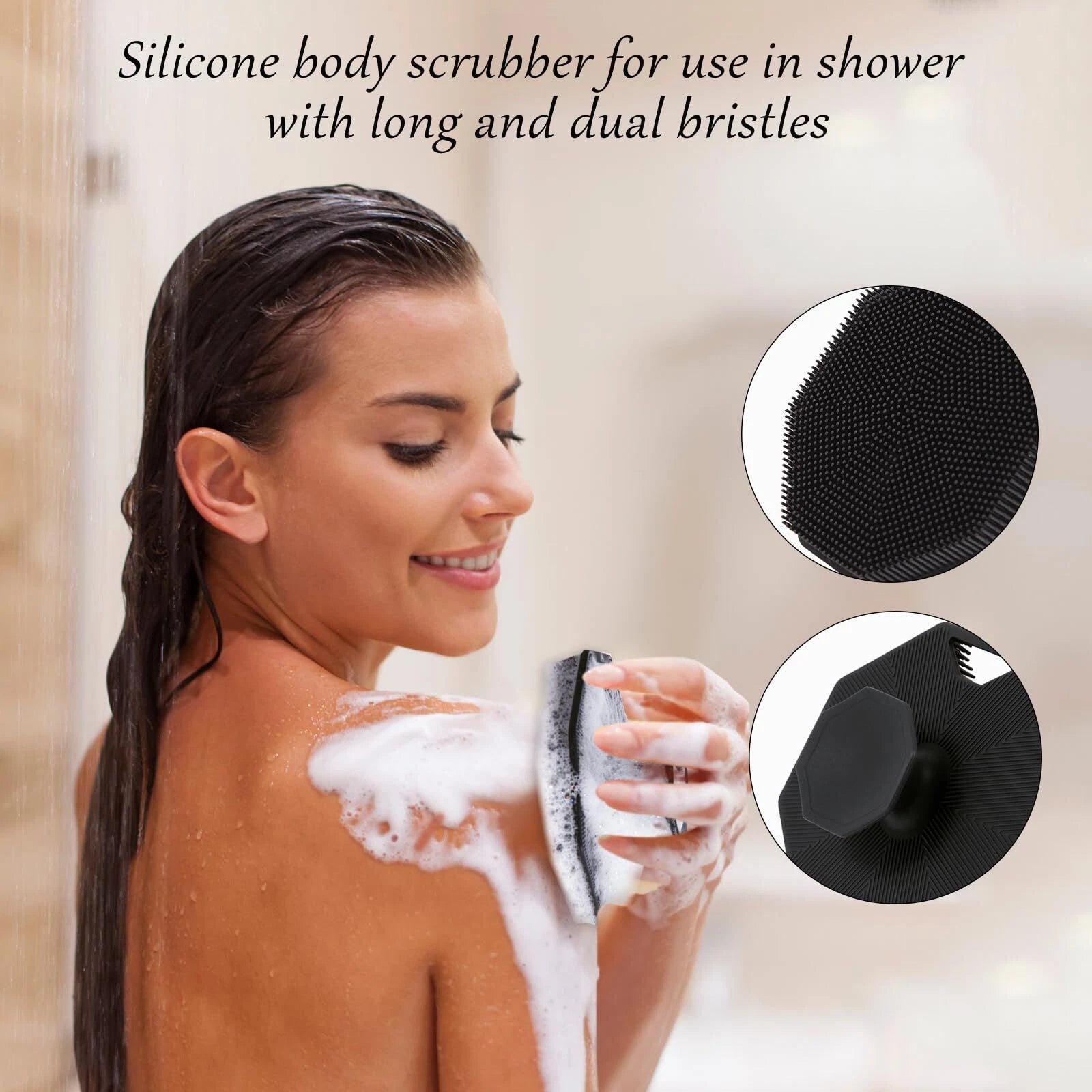 2Pack Silicone Body Scrubber Exfoliating Body Buffer with Handle for Shower