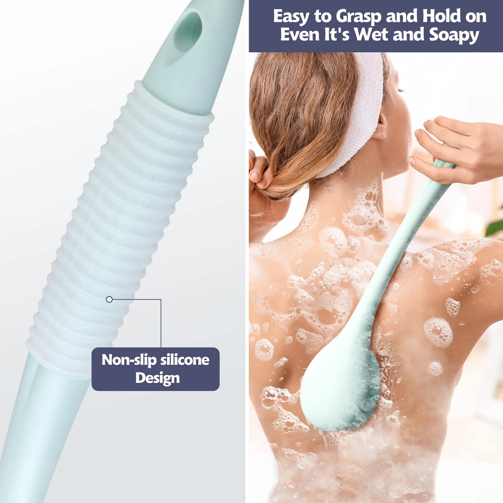Back Bath Brush Long Handle for Shower - Soft Brush for Men & Women(16.4" Long)