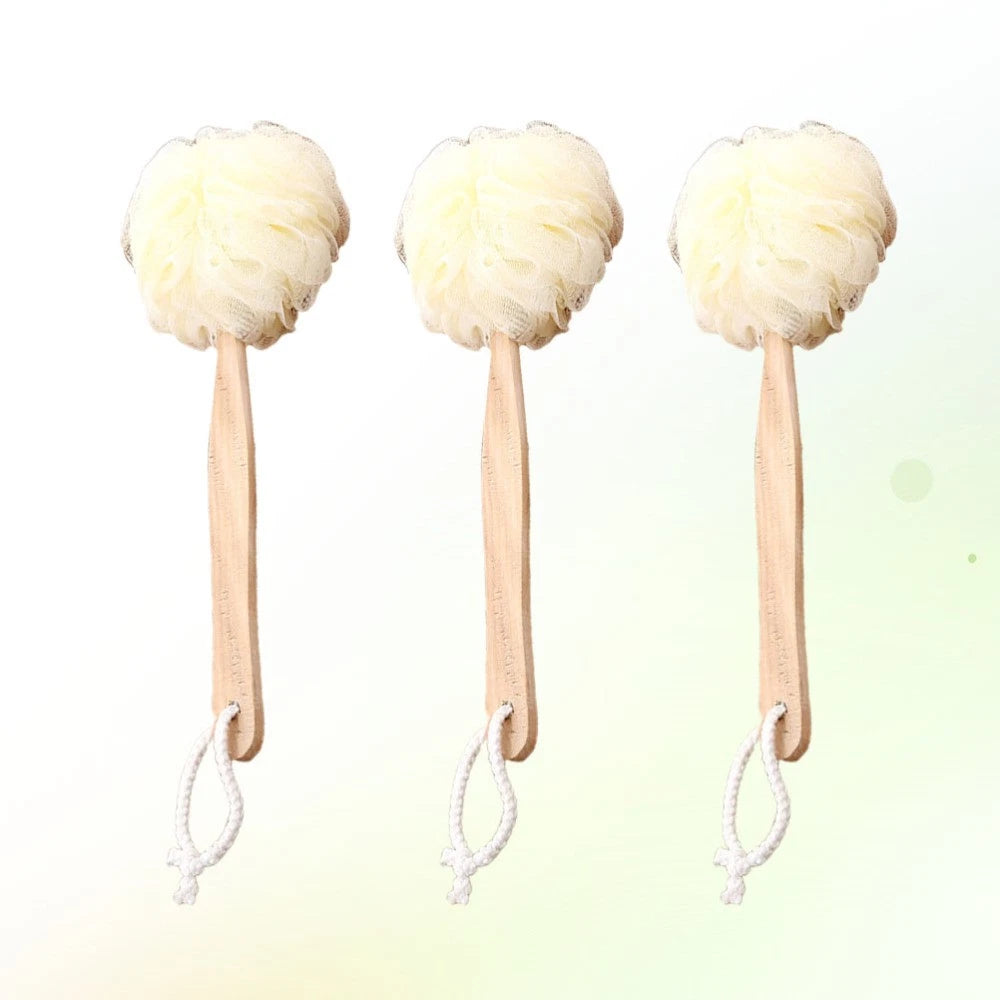3pcs Long Handle Bath Balls Shower Bath Brushes (Light Yellow) Bath Balls