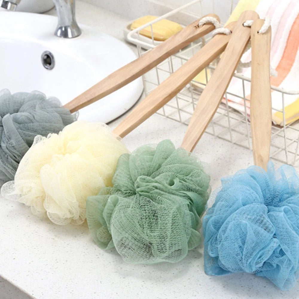 3pcs Long Handle Bath Balls Shower Bath Brushes (Light Yellow) Bath Balls