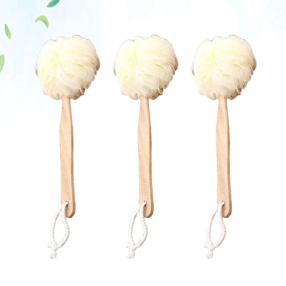3pcs Long Handle Bath Balls Shower Bath Brushes (Light Yellow) Bath Balls