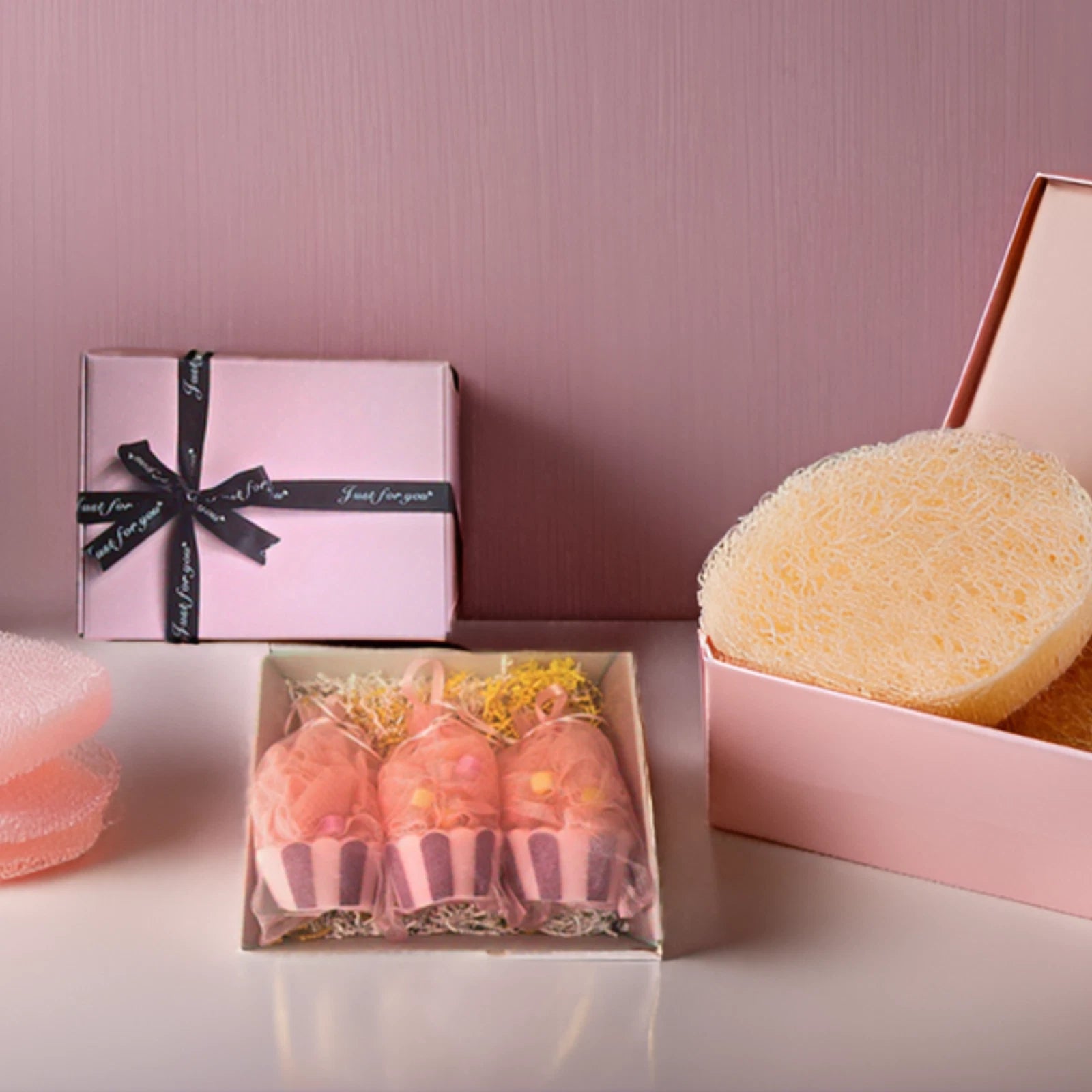 3pk - Large Cupcake Korean Pouf Bath Loofah Sponge for Kids & Adults - Gift Box
