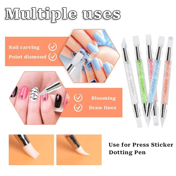 5 Pcs Nail Art Sculpture Pen Dual Tipped Silicone Tools 5 pcs style A