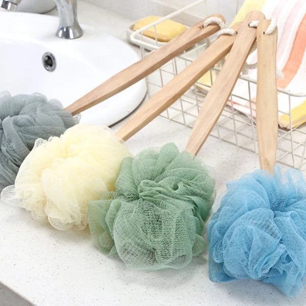 3pcs Long Handle Bath Balls Shower Bath Brushes (Light Yellow) Bath Balls