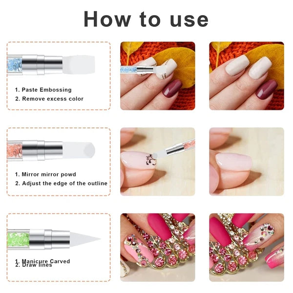 5 Pcs Nail Art Sculpture Pen Dual Tipped Silicone Tools 5 pcs style A