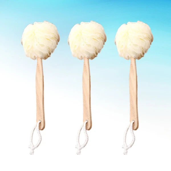 3pcs Long Handle Bath Balls Shower Bath Brushes (Light Yellow) Bath Balls