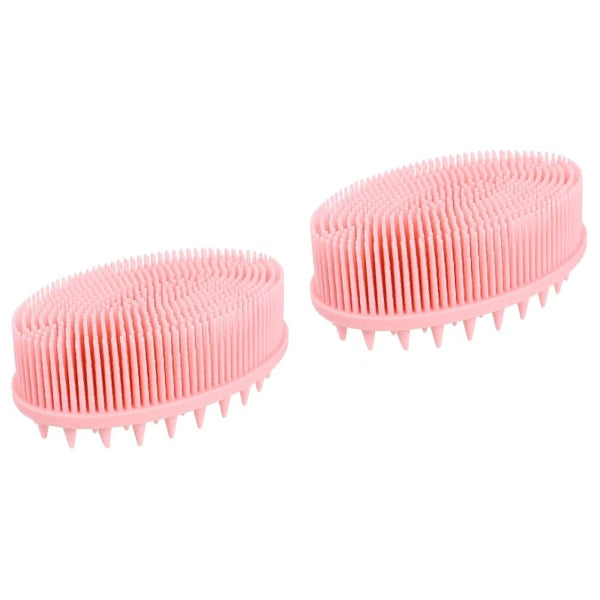 2pcs Silicone Exfoliating Brush Bath and Shampoo Brush Body Scrubber (Pink)