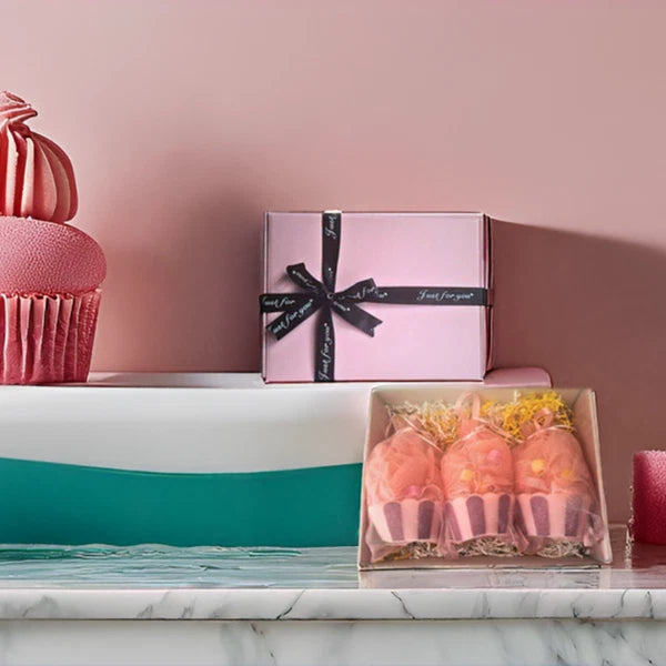 3pk - Large Cupcake Korean Pouf Bath Loofah Sponge for Kids & Adults - Gift Box