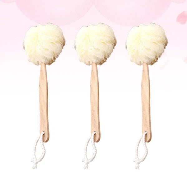 3pcs Long Handle Bath Balls Shower Bath Brushes (Light Yellow) Bath Balls