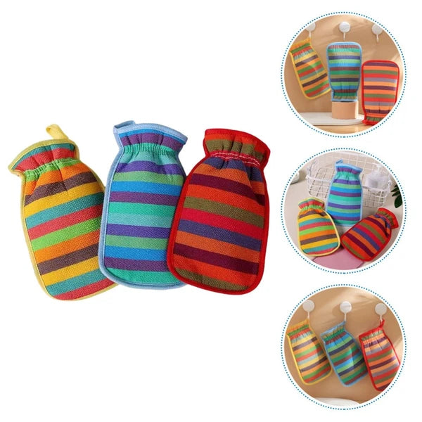 3 Pcs Bath Towel Gloves Body Exfoliator Back Brush for Shower Men