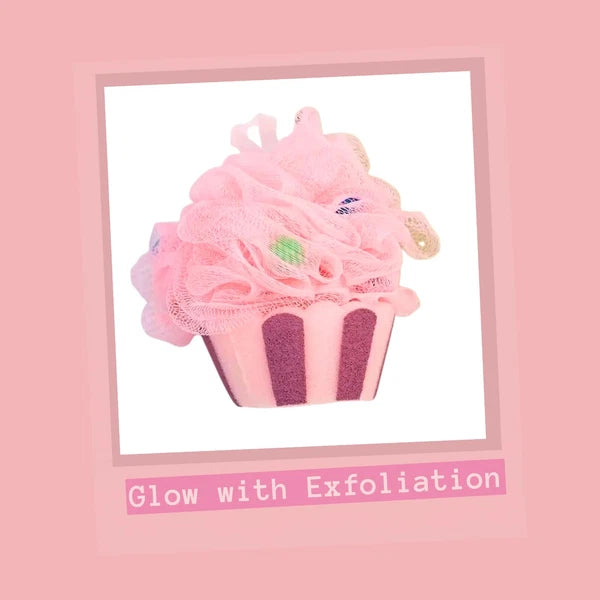 3pk - Large Cupcake Korean Pouf Bath Loofah Sponge for Kids & Adults - Gift Box