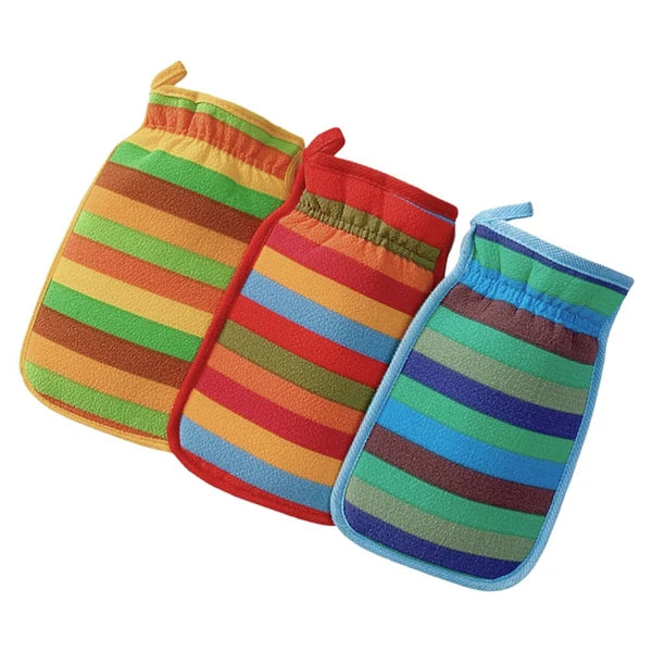3 Pcs Bath Towel Gloves Body Exfoliator Back Brush for Shower Men