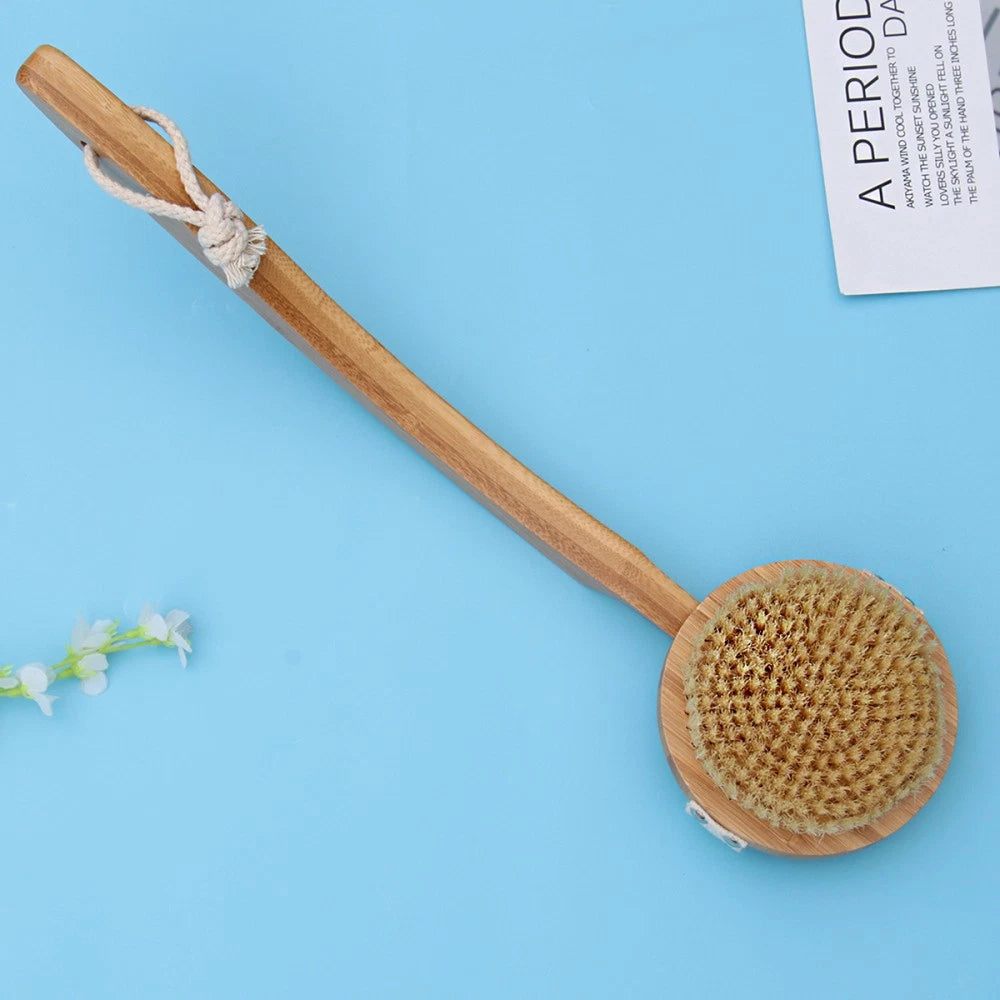 1pc Bristle Bath Brush Long Handle Bath Scrubber Hanging Body Massager SPA