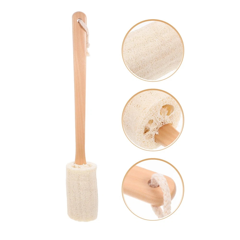 Long Handle Loofah Stick Bath Brush for Body Exfoliation and Cleaning