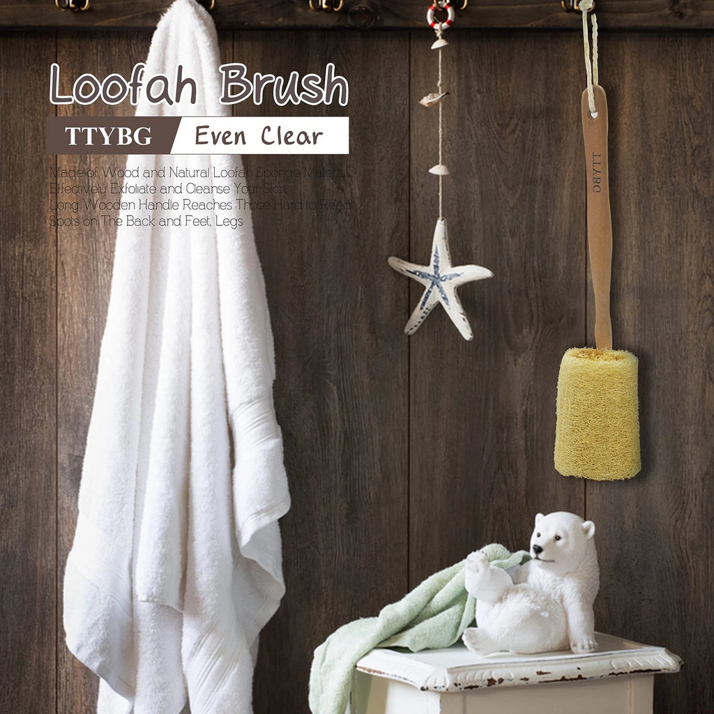 Natural Exfoliating Loofah Luffa Loofa Back Sponge Scrubber Brush with Long W...