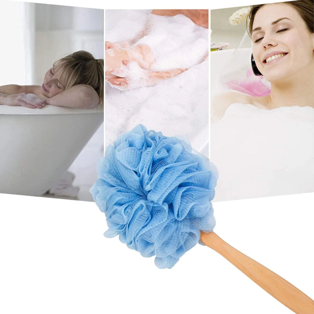 Loofah Back Scrubber, Wooden Long Handle Bath Sponge, Soft Nylon Mesh Brush