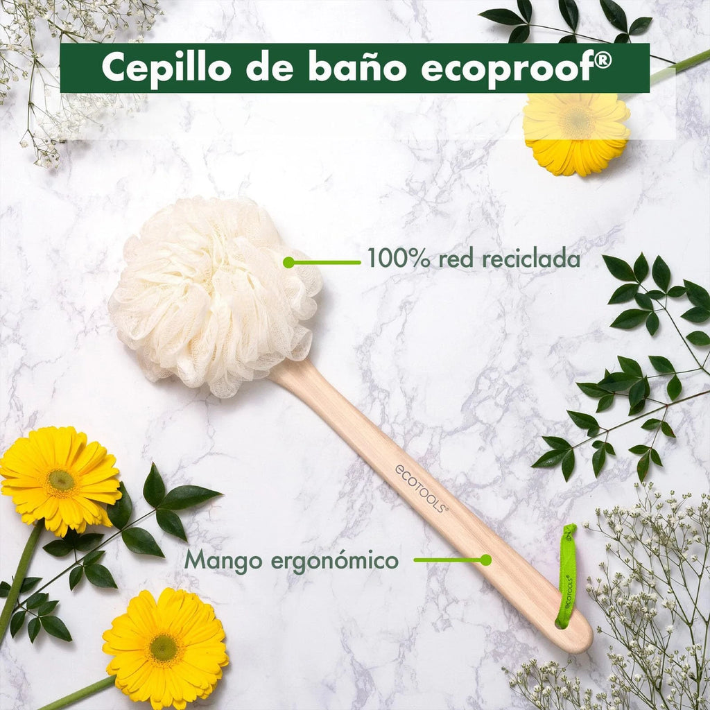 Exfoliating Loofah Body Back Scrubber with Long Wooden Handle for Shower