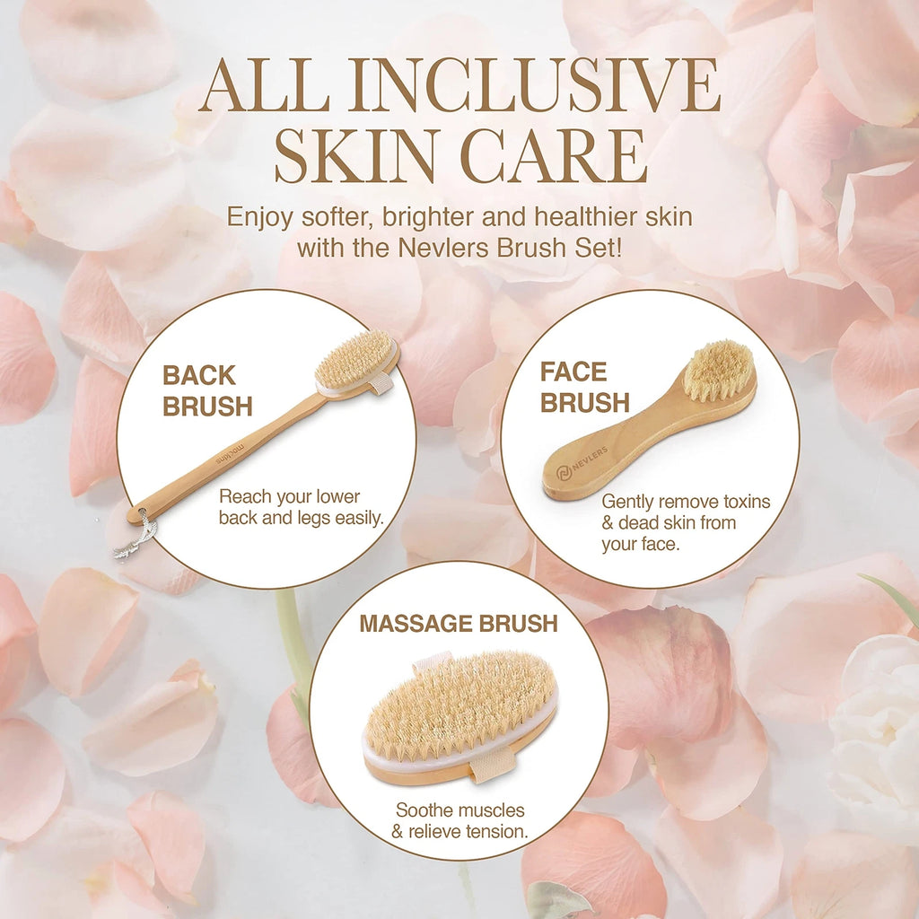 Brush Long Shower Scrubber Body Natural Boar Bristle Dry Set Detachable Massage