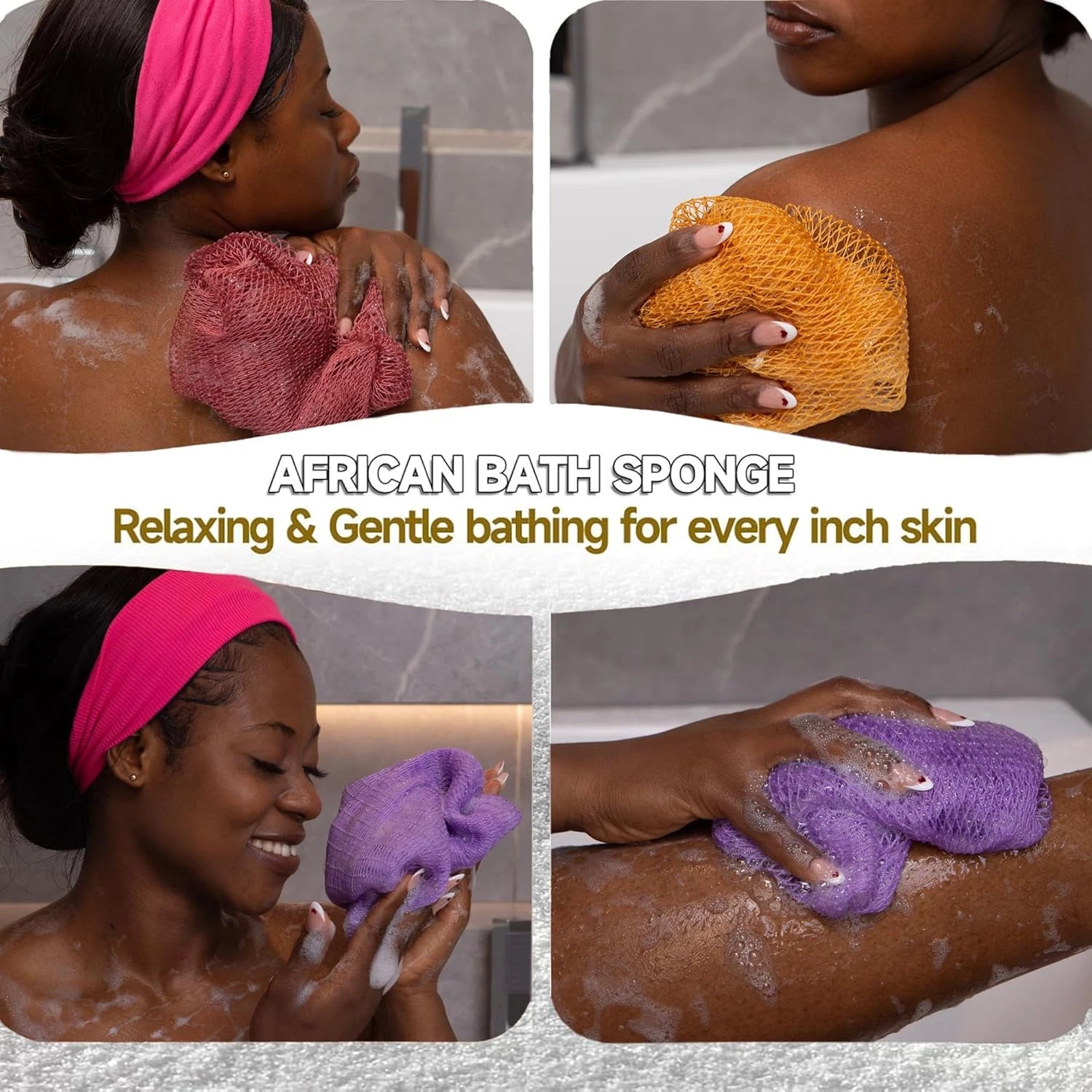African Net Sponge Authentic - 4 Pieces Gentle Exfoliating Scrubber for All Skin