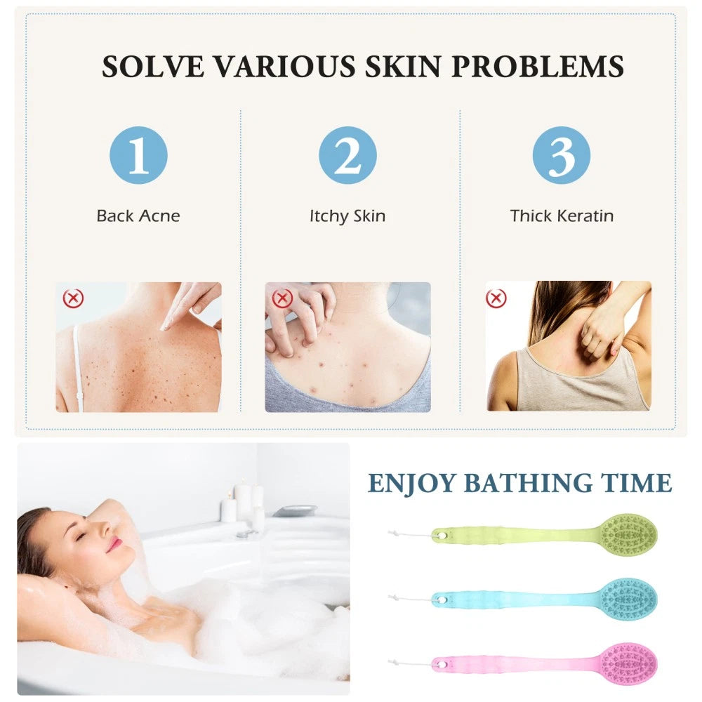 3pcs Long Handle Bath Scrubber Back Brush Massage Brush Shower Brush