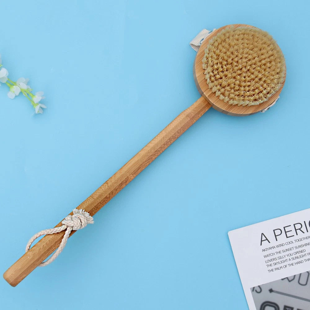 1pc Bristle Bath Brush Long Handle Bath Scrubber Hanging Body Massager SPA