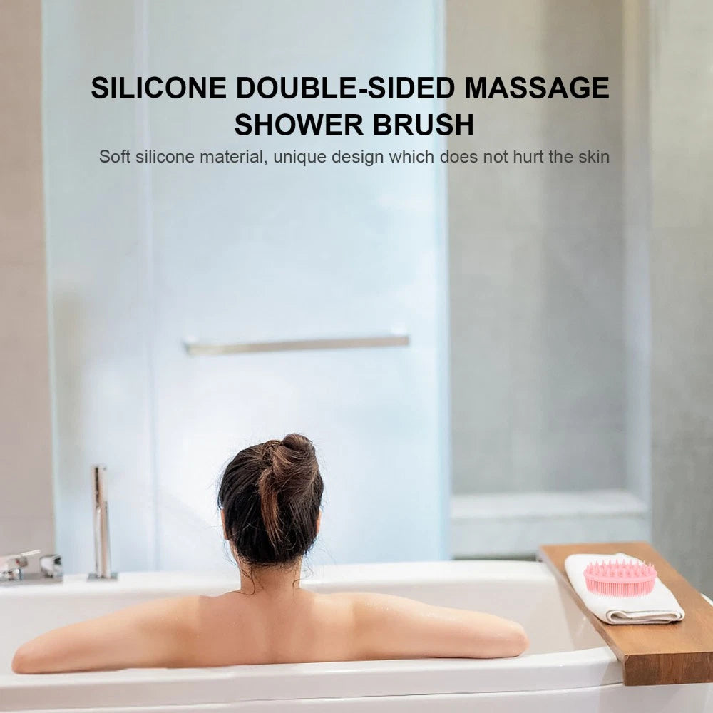 2pcs Silicone Exfoliating Brush Bath and Shampoo Brush Body Scrubber (Pink)