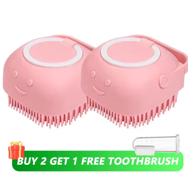 Pet Bath Brush with Shampoo Dispenser – Soft Silicone Grooming Tool for Dogs & C