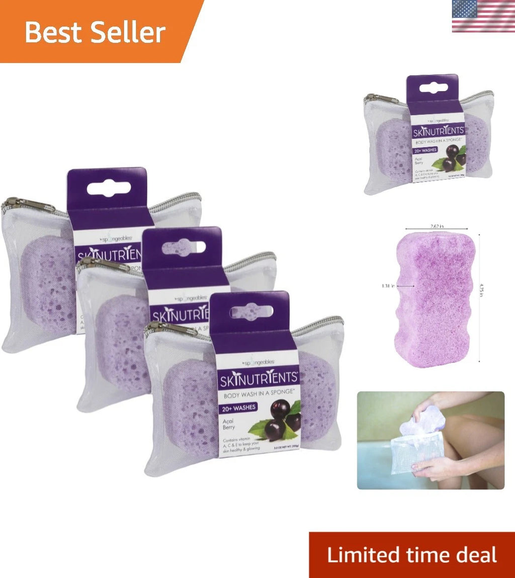 Premium Acai Body Wash Sponge Pack - Glowing Skin & Cruelty-Free Hydration