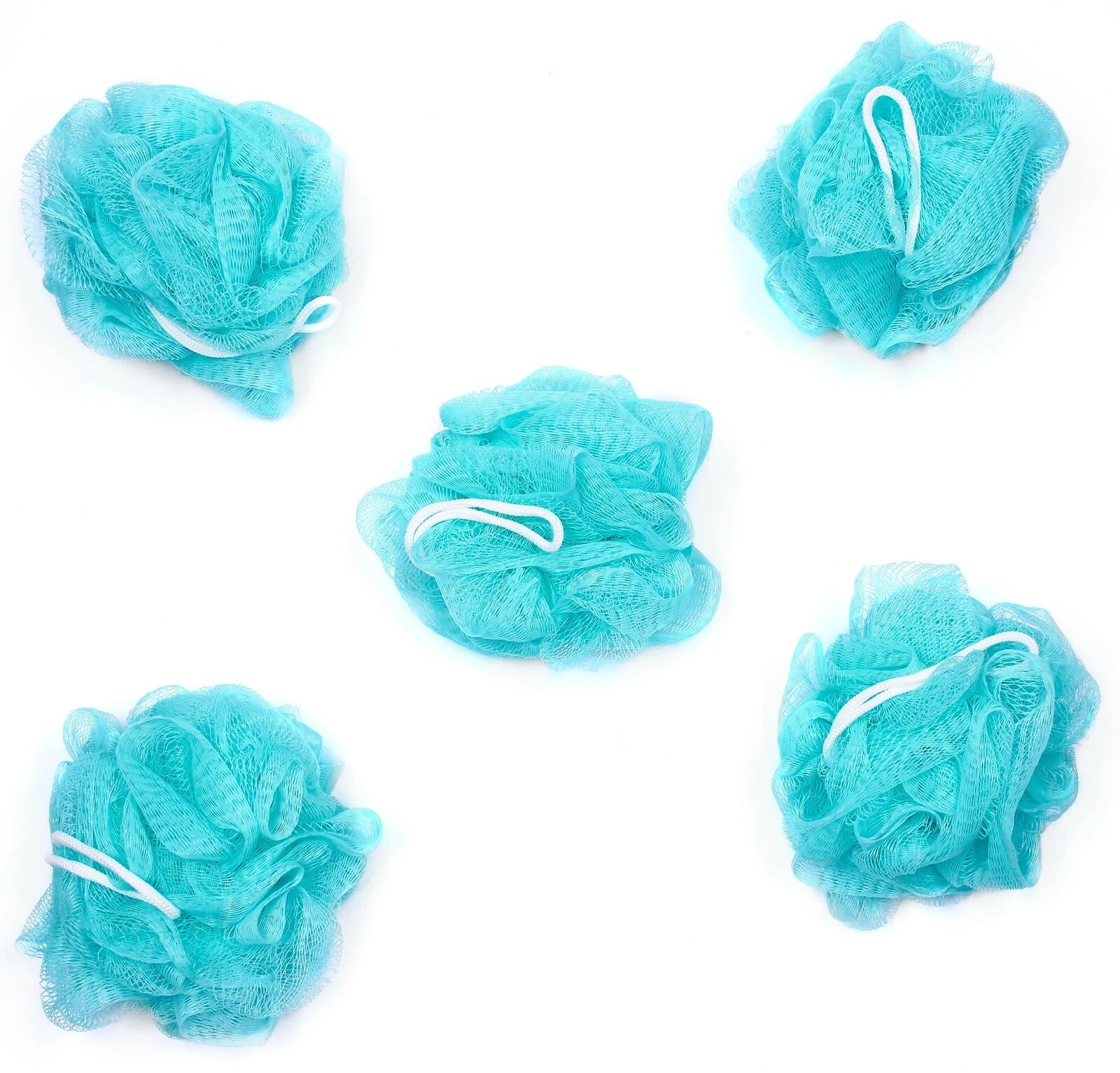 Bundle of 5 Exfoliating Sponges - Bath & Shower Puff Body Brush Scrub Mesh Ball