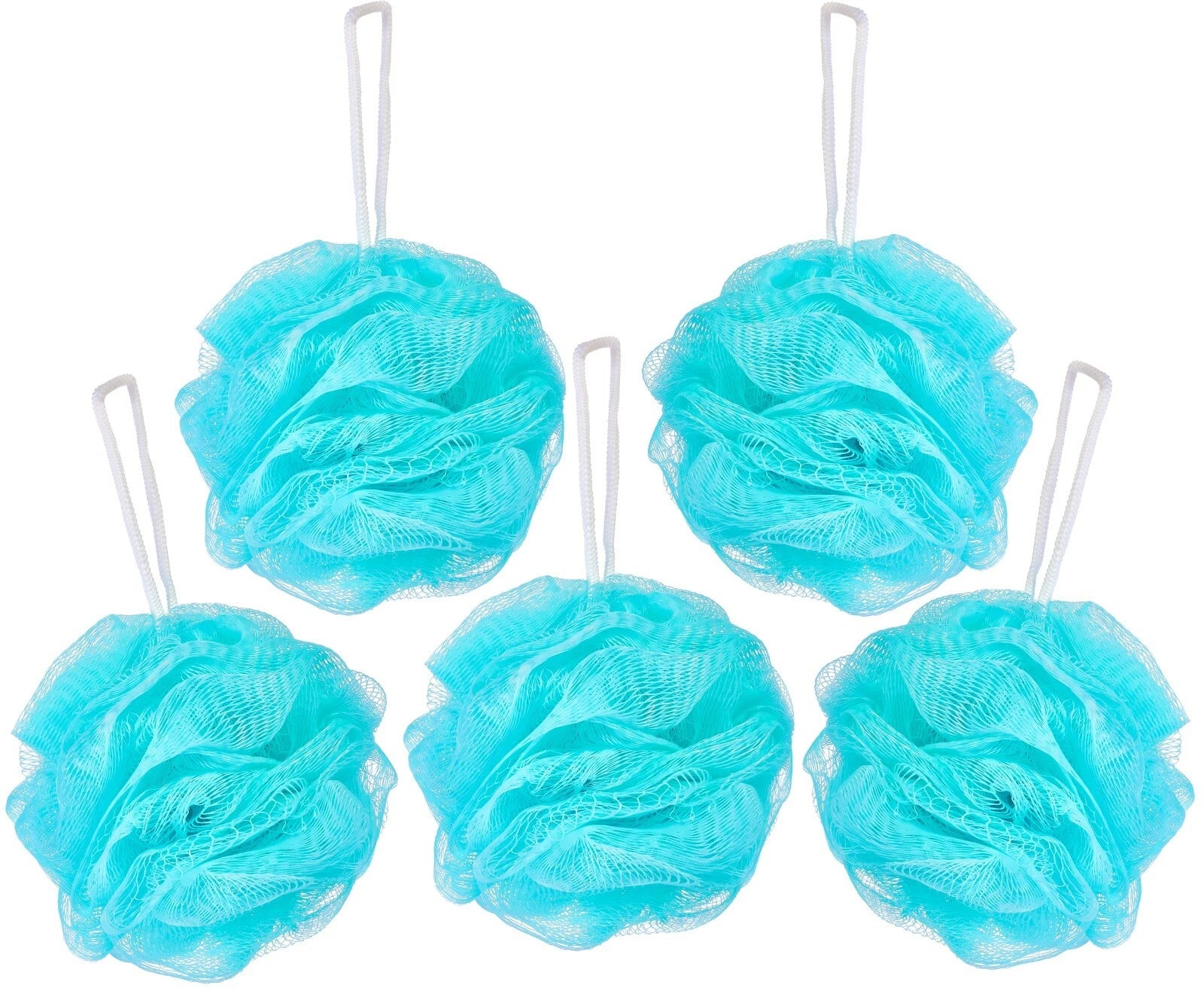 Bundle of 5 Exfoliating Sponges - Bath & Shower Puff Body Brush Scrub Mesh Ball