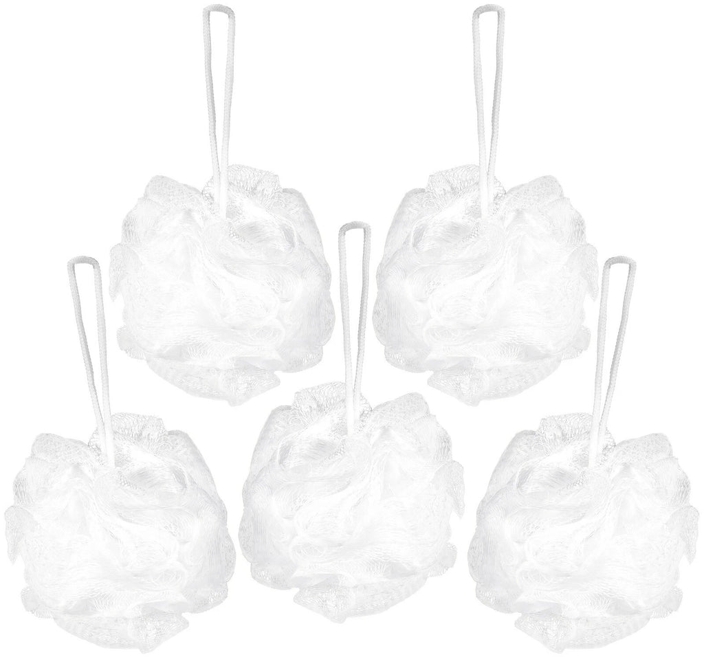 Bundle of 5 Exfoliating Sponges - Bath & Shower Puff Body Brush Scrub Mesh Ball