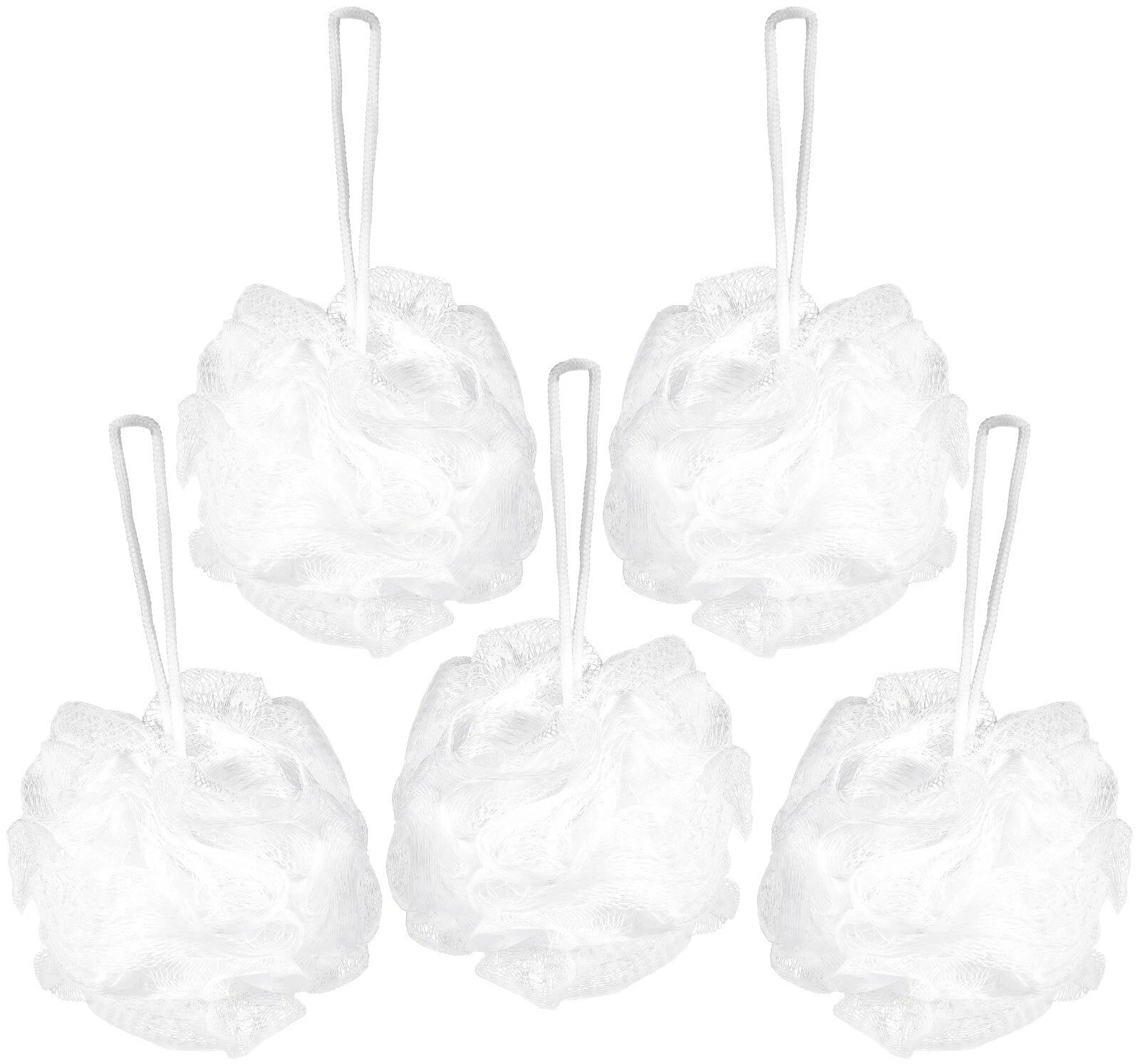 Bundle of 5 Exfoliating Sponges - Bath & Shower Puff Body Brush Scrub Mesh Ball