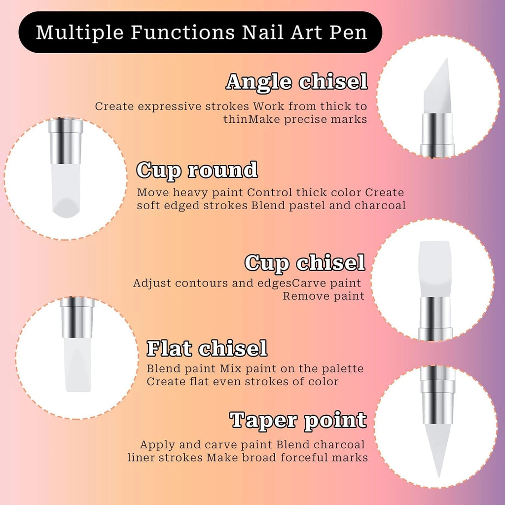 5 Pcs Nail Art Sculpture Pen Dual Tipped Silicone Tools 5 pcs style A
