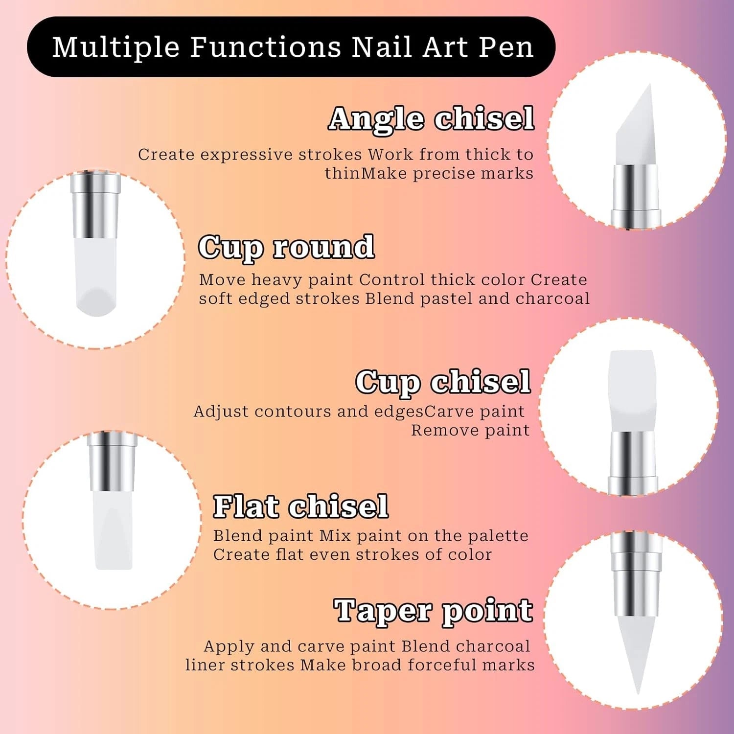 5 Pcs Nail Art Sculpture Pen Dual Tipped Silicone Tools 5 pcs style A