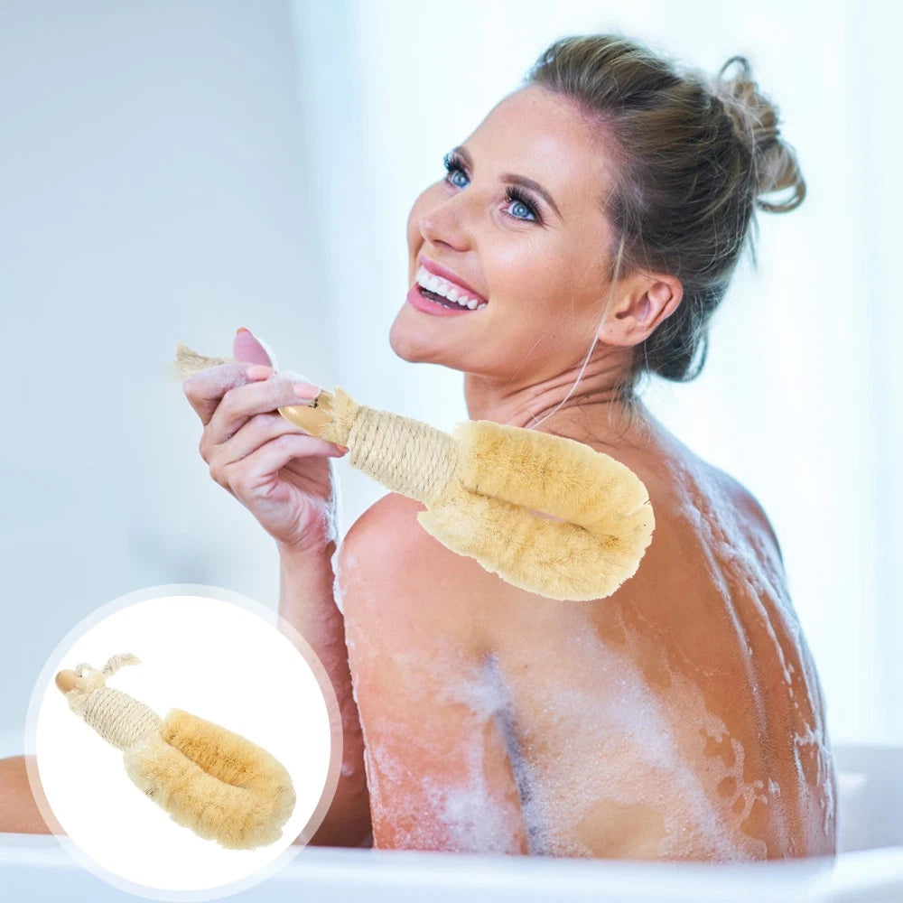 Sisal Shower Brush Body Scrubber Exfoliator Back Scrubbing Handle