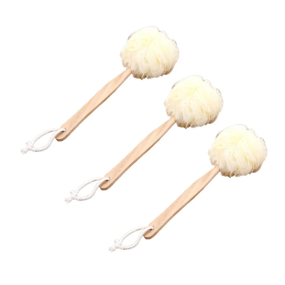 3pcs Long Handle Bath Balls Shower Bath Brushes (Light Yellow) Bath Balls