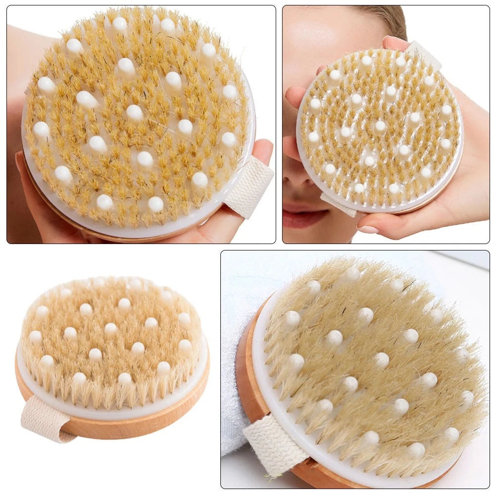 1PC Fine Wood Bath Brush Exfoliating Massage Brush (Khaki) Shower Brush