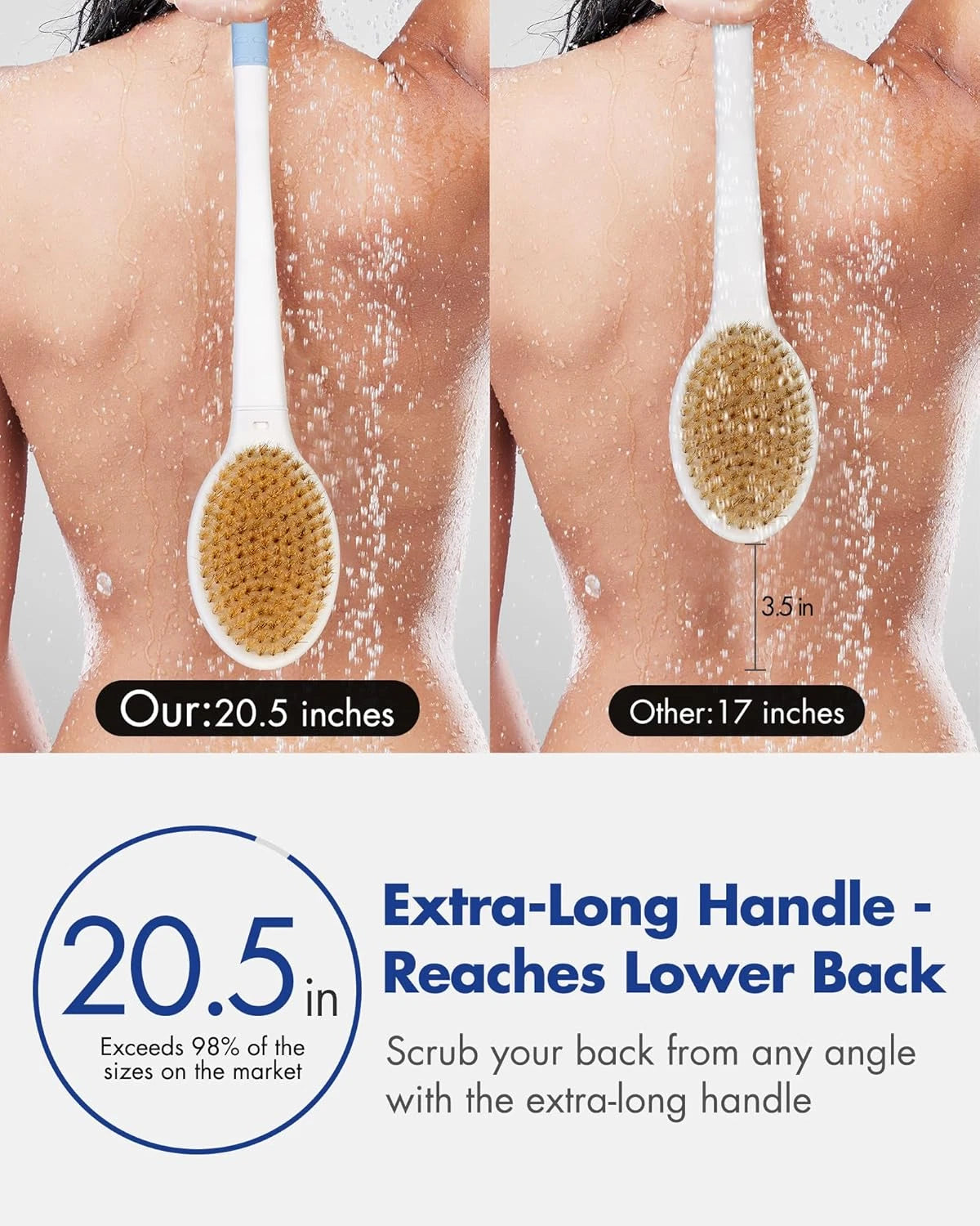 Back Scrubber Body Shower Brush - 20.5Â€™Â€™ Extra Long Bath Brush with Stiff &