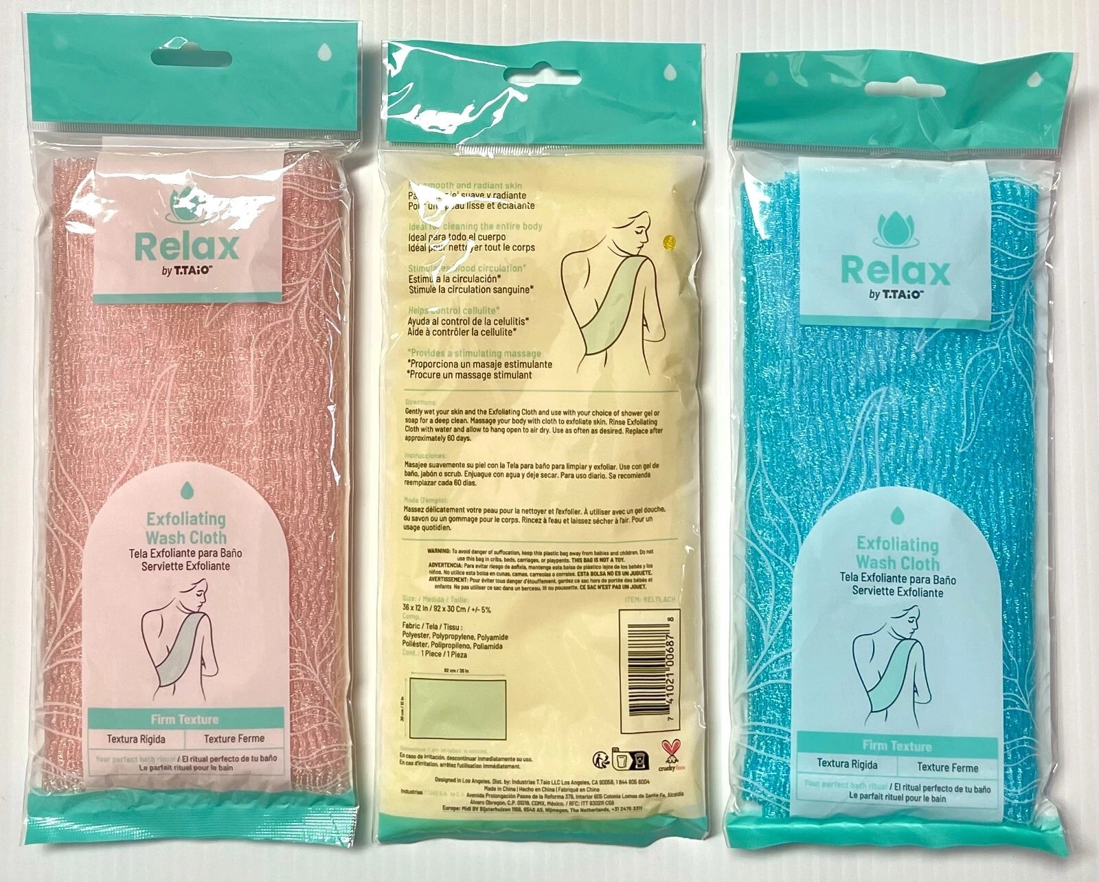 3 Exfoliating Back Scrubber Bath Wash Cloth Long Mesh Sponge Body Brush