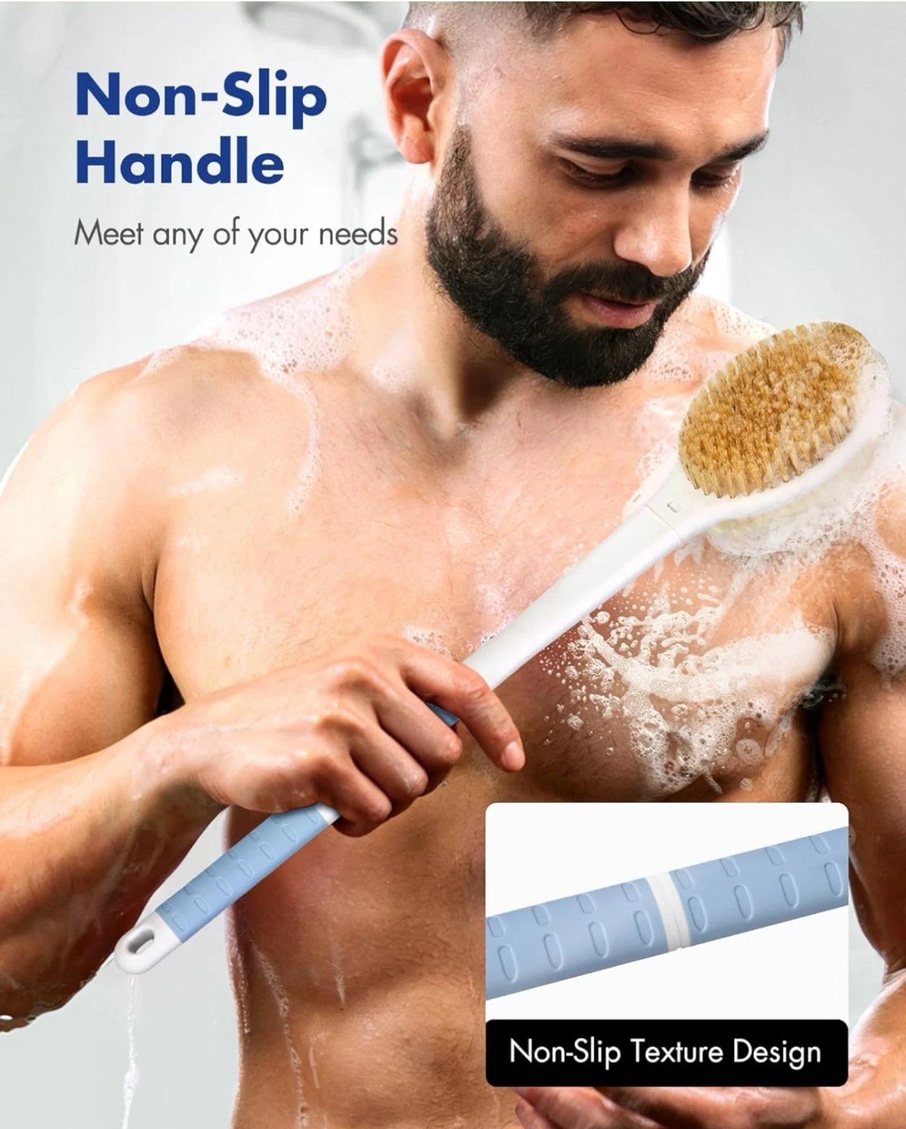 Wooden Shower Body Bath Brush Long Handle Skin Back Massage Scrubber Bathroom