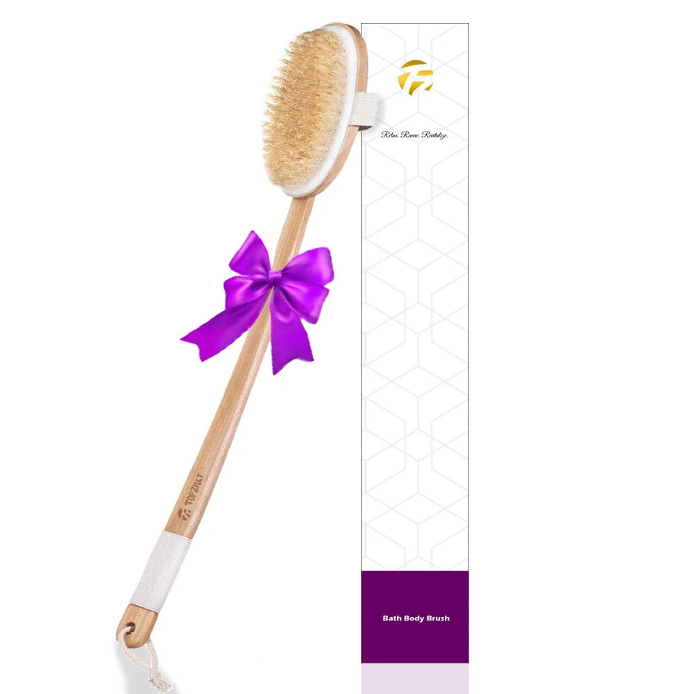 Extra Long Handle Natural Wooden Bristle Shower Bath Body Brush Back Scrubber