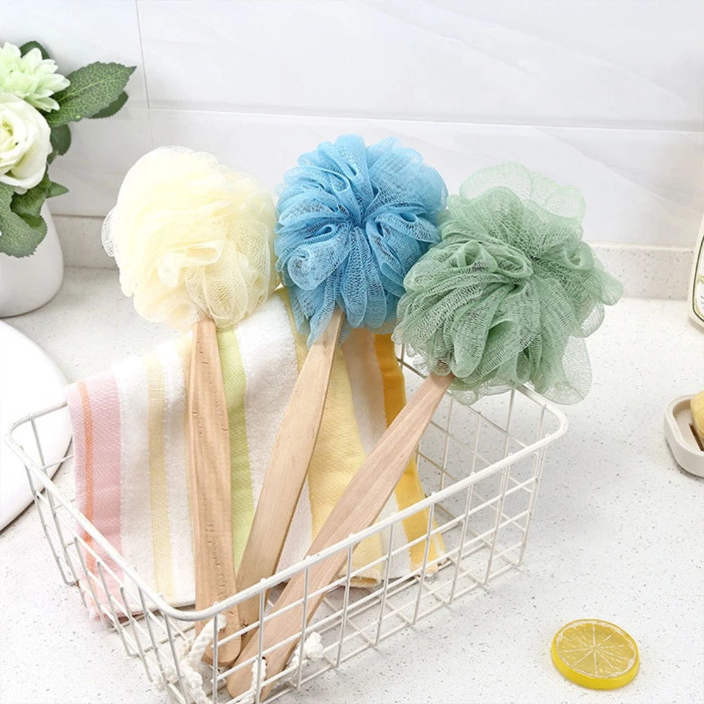 3pcs Long Handle Bath Balls Shower Bath Brushes (Light Yellow) Bath Balls