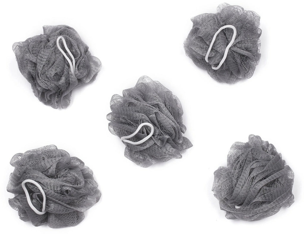 Bundle of 5 Exfoliating Sponges - Bath & Shower Puff Body Brush Scrub Mesh Ball