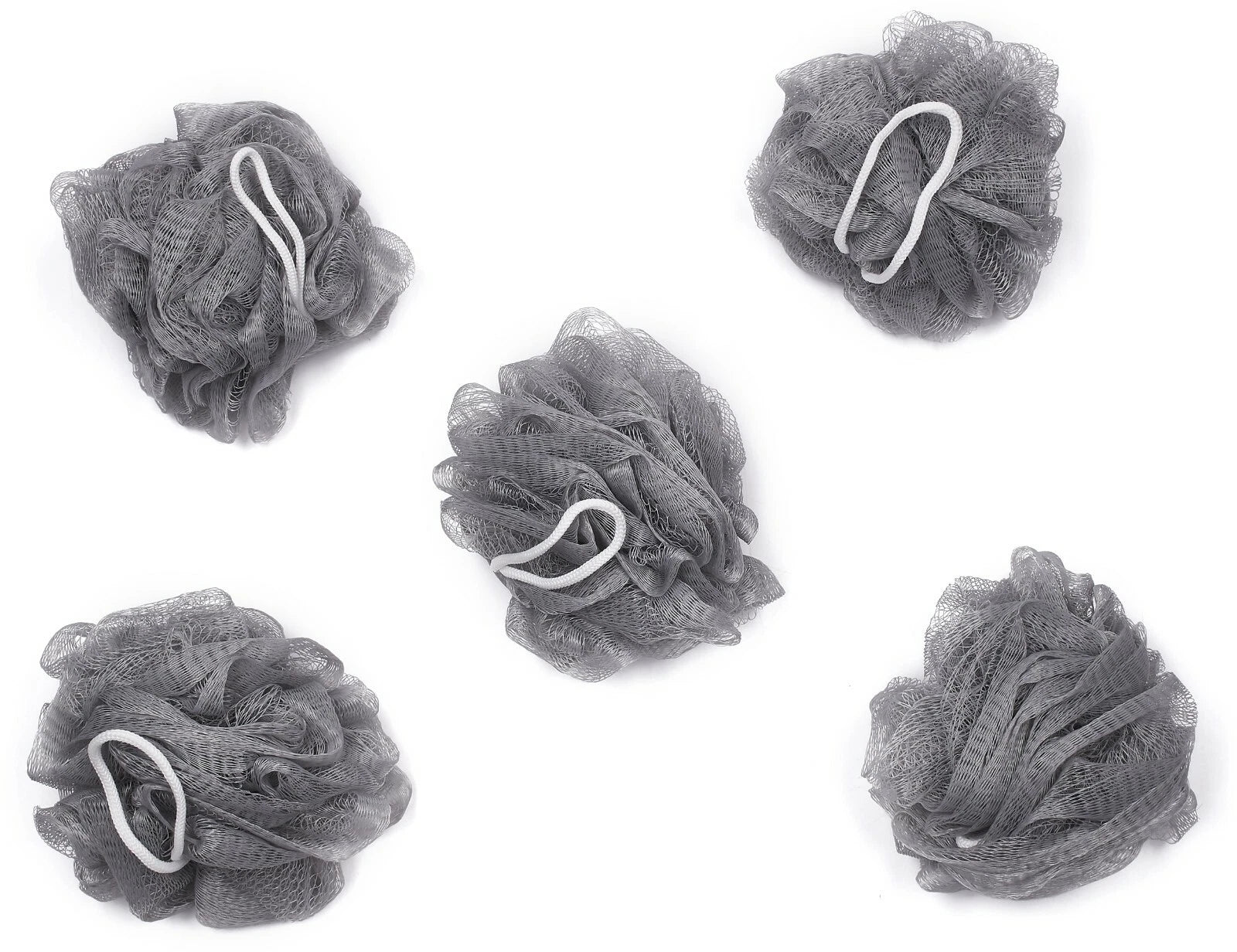 Bundle of 5 Exfoliating Sponges - Bath & Shower Puff Body Brush Scrub Mesh Ball