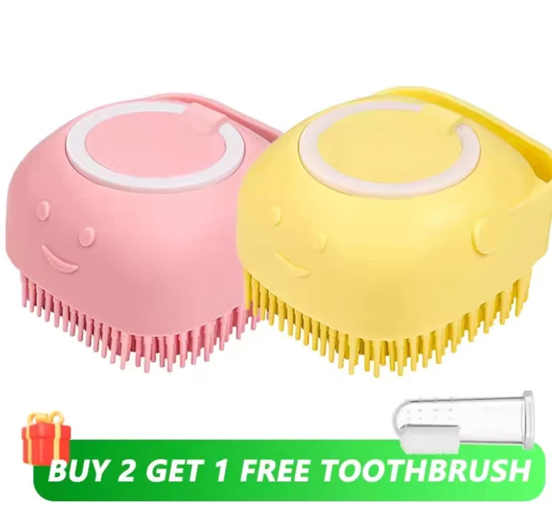 Pet Bath Brush with Shampoo Dispenser – Soft Silicone Grooming Tool for Dogs & C