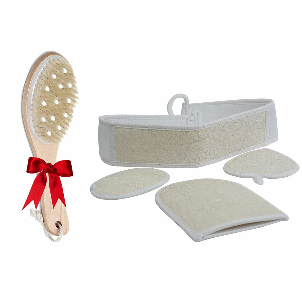 Loofah Exfoliating Bath Set & Natural Body Brush for Better Circulation 5 Pcs
