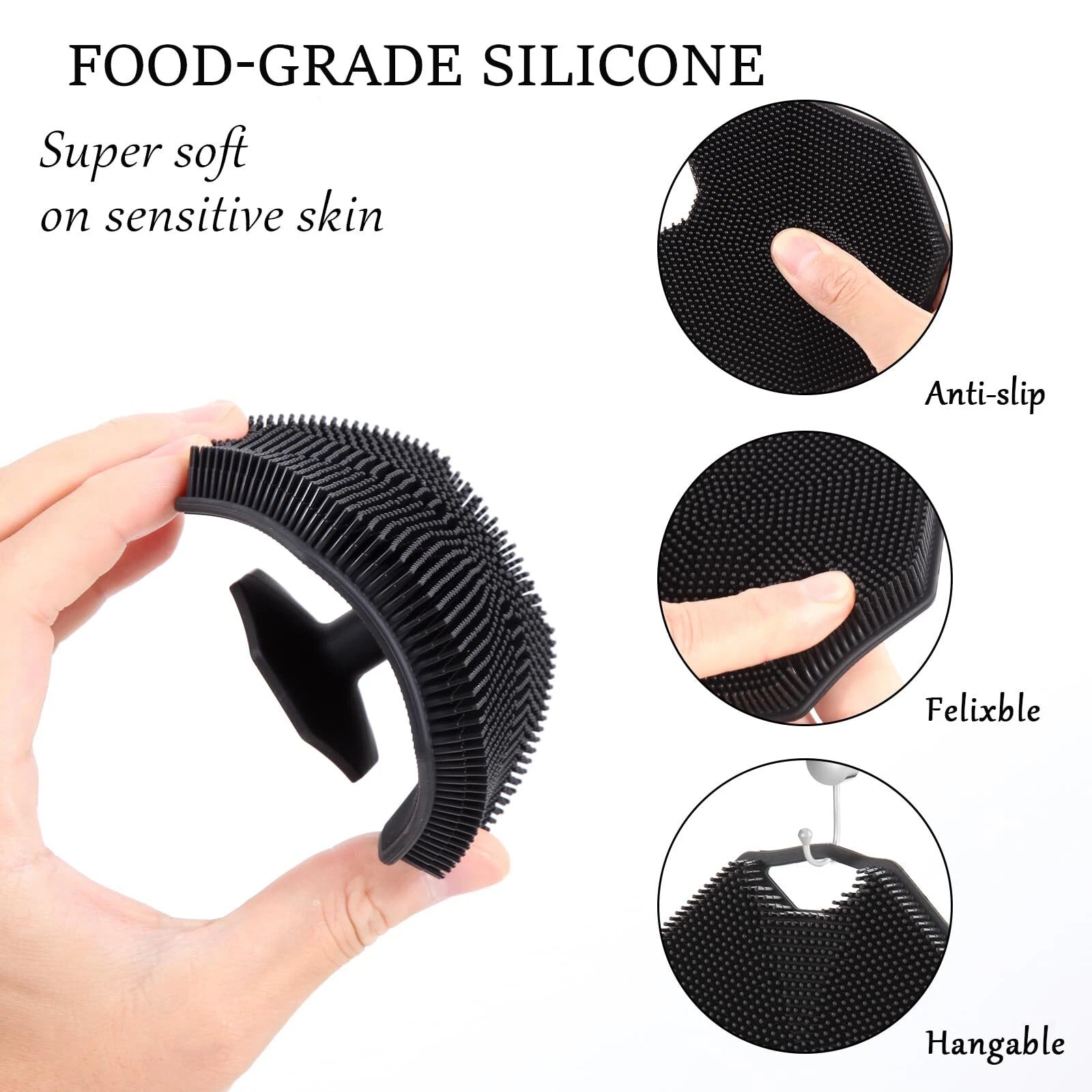 2Pack Silicone Body Scrubber Exfoliating Body Buffer with Handle for Shower